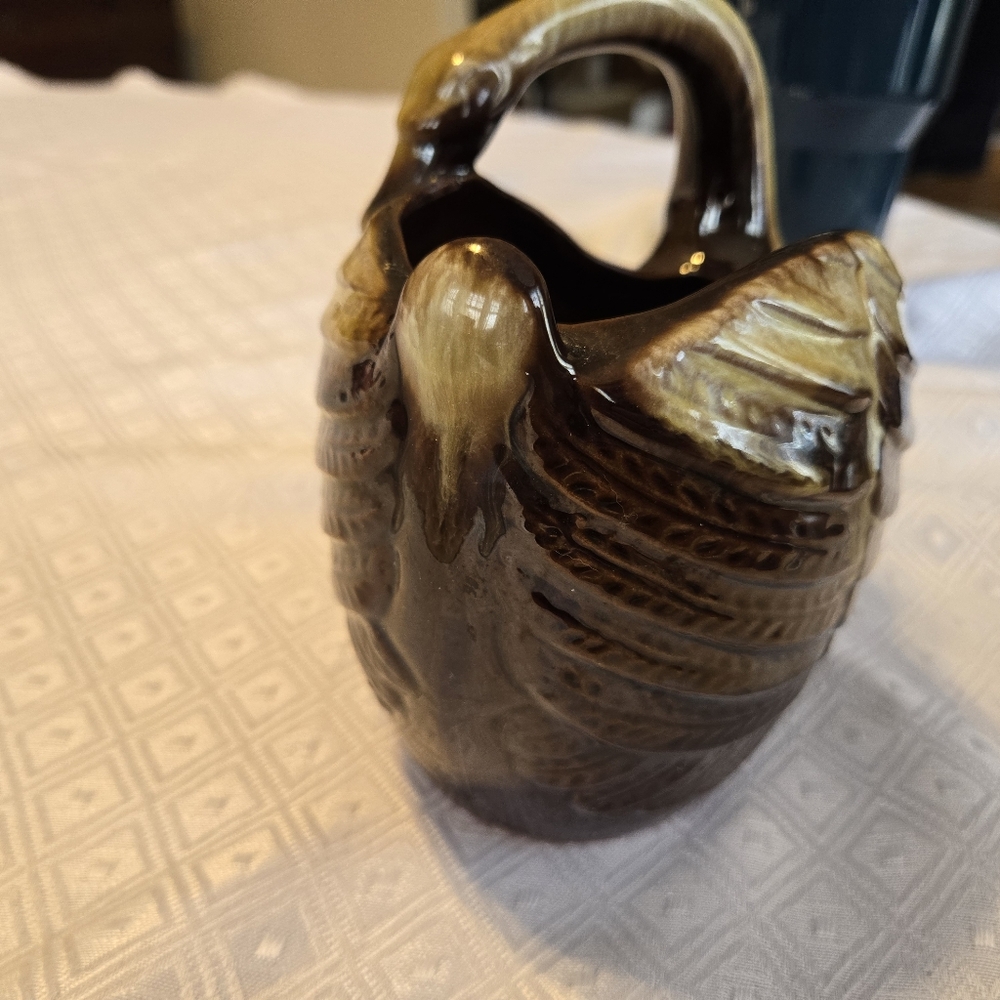 Beautiful Norcrest swan bowl flower vase brown and cream E789 never used - Picture 3 of 12